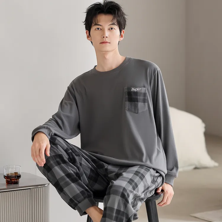 德绒睡衣男款爆款2025新款高级感春秋冬季长袖套装加厚保暖家居服