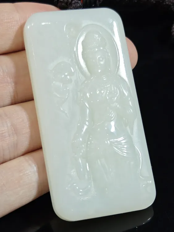 旧藏天然和田玉观音玉牌挂件配饰61克70*35*10mm