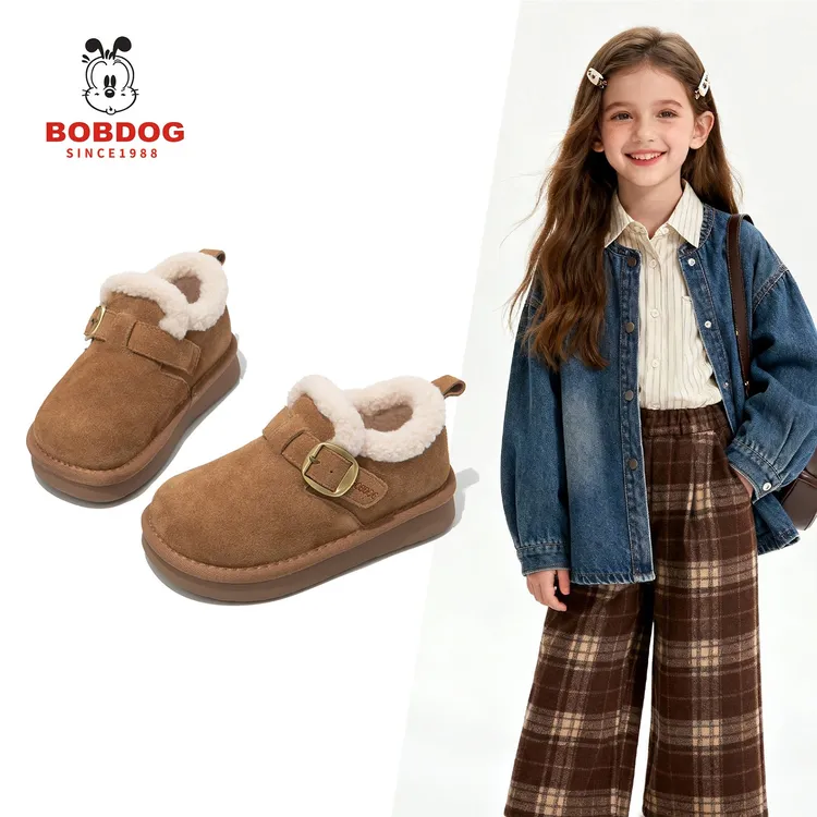 巴布豆女童雪地靴儿童保暖大棉鞋2025新款冬季女宝加厚加绒勃肯鞋