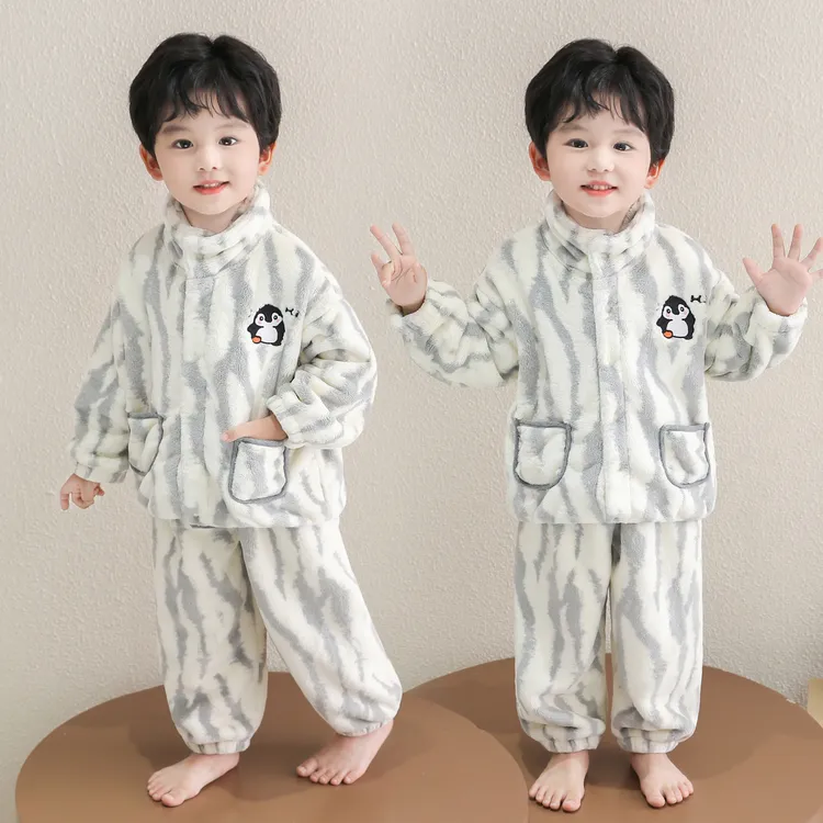 男童法兰绒睡衣套装秋冬季珊瑚绒加厚男孩儿童冬季保暖卡通家居服