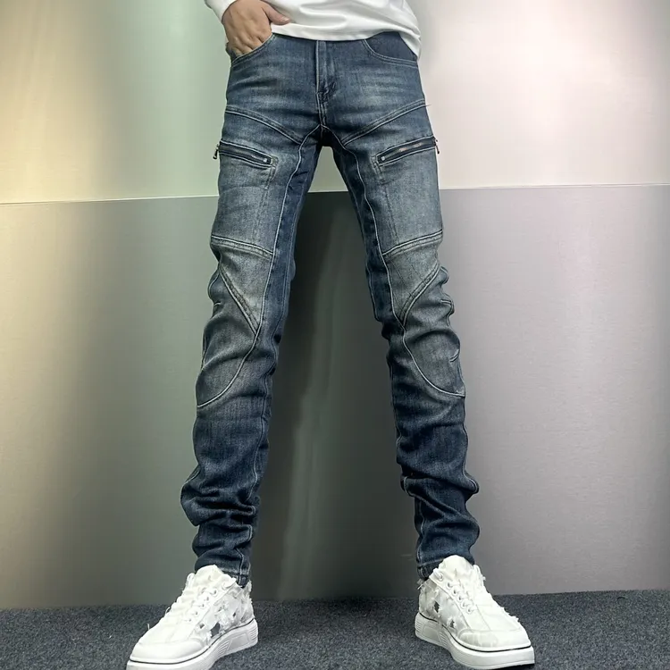 【修身小脚裤】微弹拼接中腰男牛仔裤修身韩版怀旧百搭小脚裤