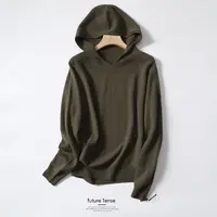 女士100绵羊毛时尚休闲羊毛衫纯色秋冬款连帽针织衫HN667