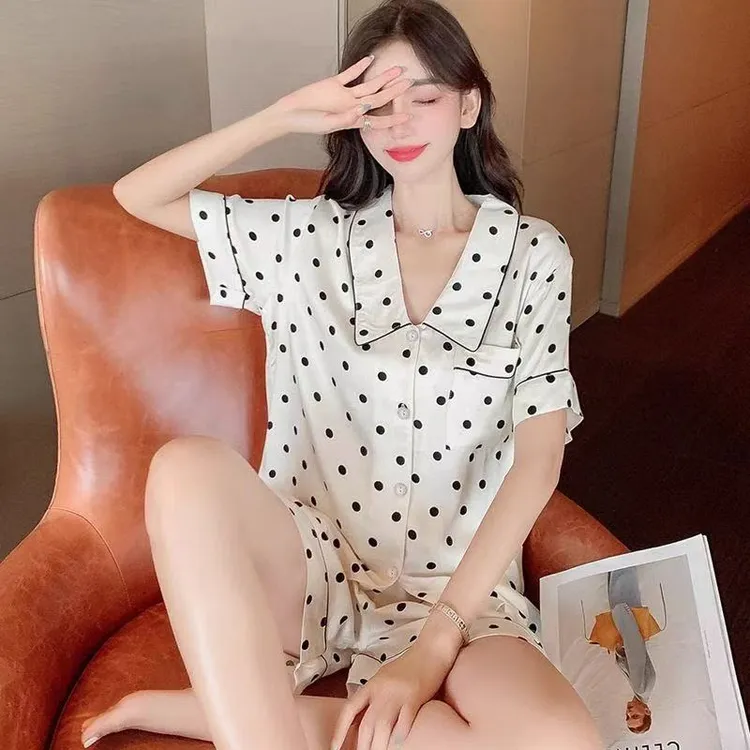 靓妮欣【冰丝】睡衣女士夏时尚高级感V领家居服夏季薄款套装可外穿