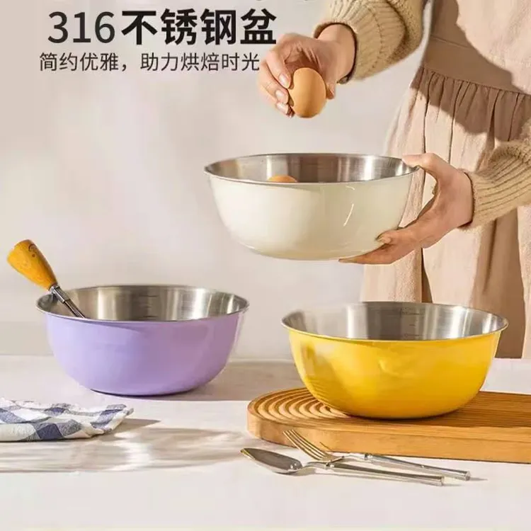 316不锈钢沙拉盆打蛋盆烘焙打奶油专用盆网红拌菜盆韩式拌饭盆