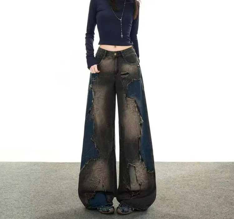 801-899（集合链接非主图）慵懒风阔腿裤韩版牛仔裤女简约通勤INS风