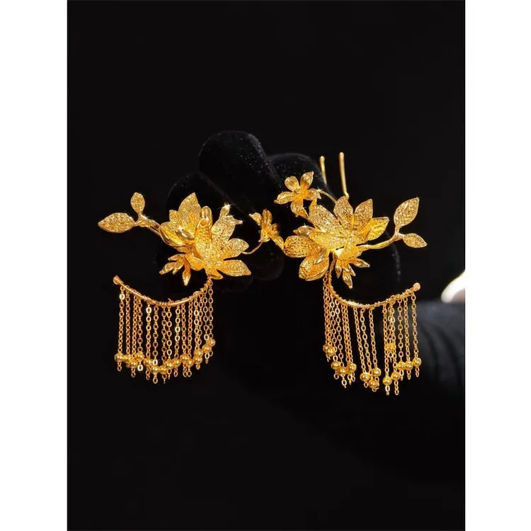 铁合金婚庆饰品 新娘发钗步摇百搭头饰金色秀禾服中式婚礼喜庆女