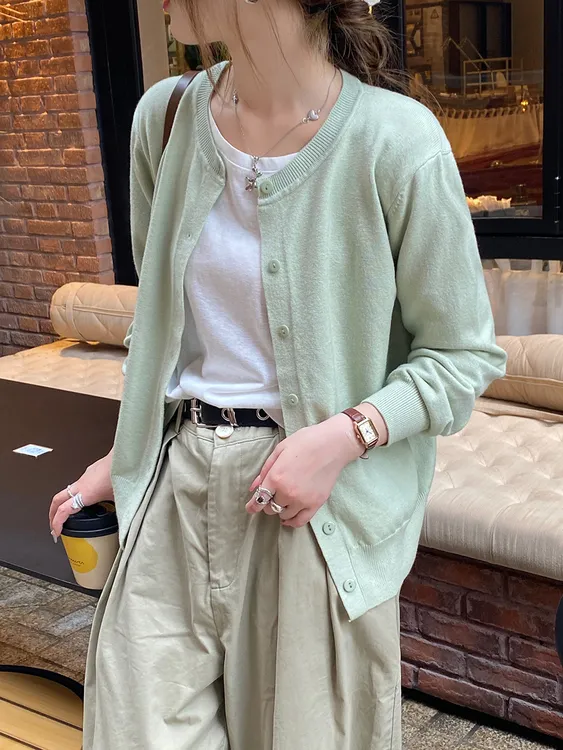 长袖薄针织衫外套女装秋冬新款韩版洋气宽松显瘦外搭毛衣开衫上衣