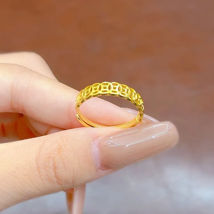 钛钢戒指 钱多多指环精致小饰品钱币开口可调节食指女款ins尾戒男