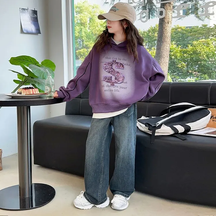 女童卫衣春秋装中大童宽松韩版圆领上衣秋季新款女孩洋气衣服