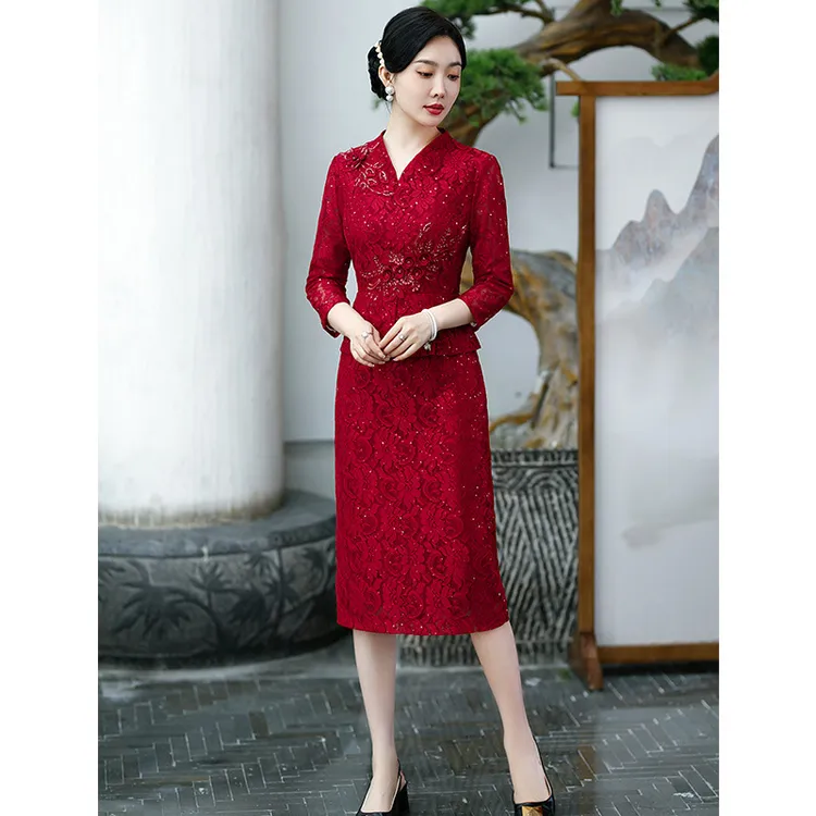 喜婆婆旗袍高级感妈妈婚礼礼服婚宴装大码红色结婚百搭老钱风女装