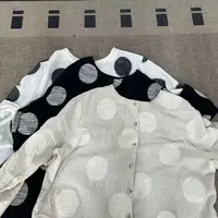 早秋时尚休闲百搭显瘦棉麻圆领圆点法式衬衫连衣裙25091349