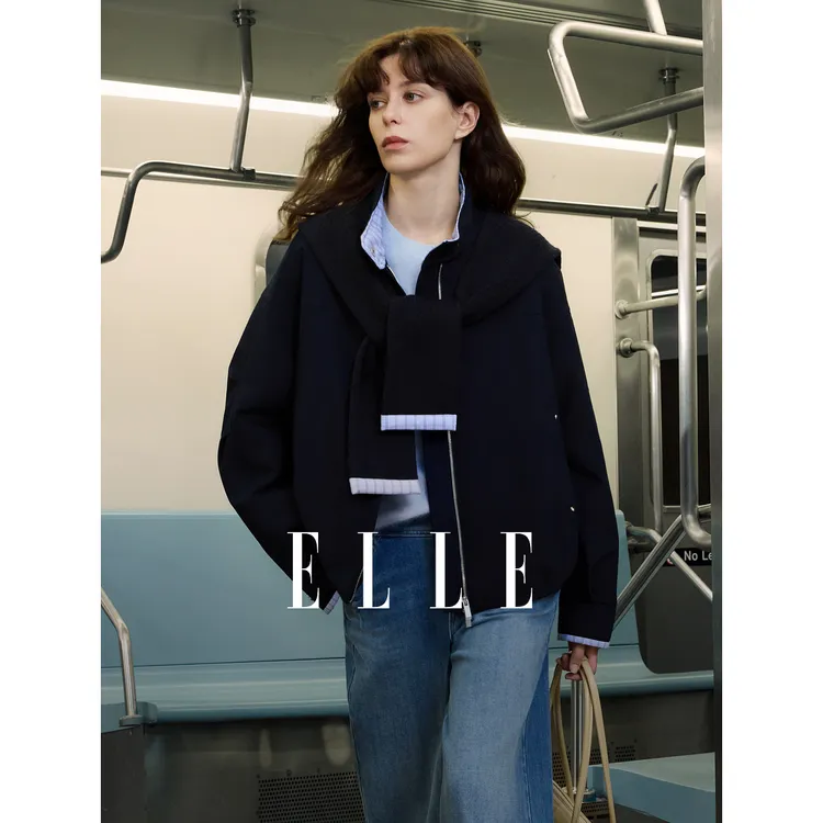 ELLE女装90白鸭绒针织披肩羽绒服2025冬新款保暖外套EY52951