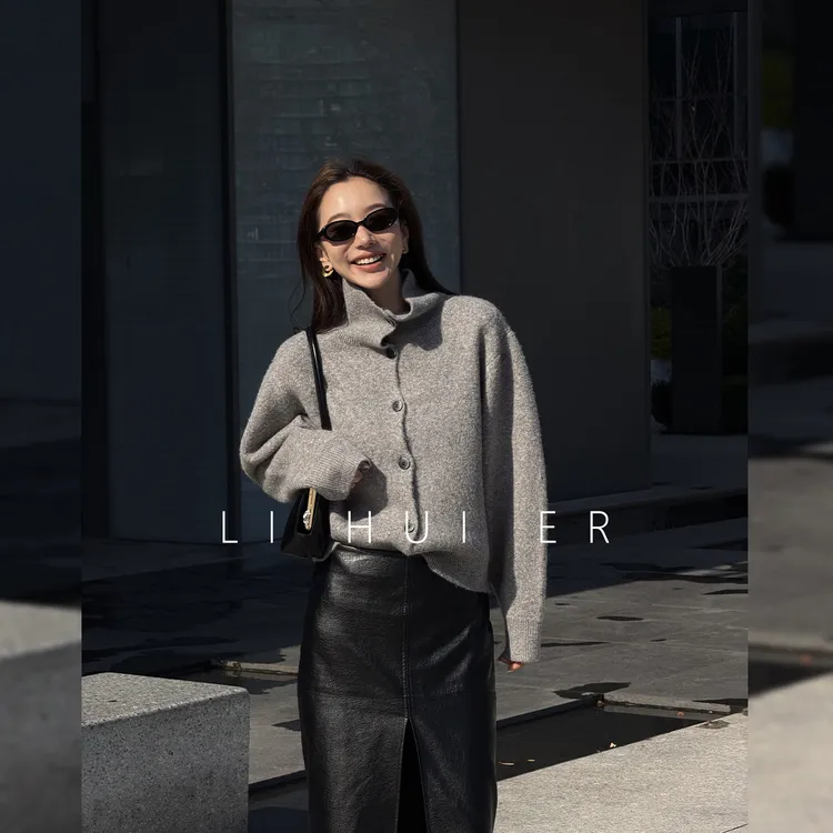 LiHuiEr李慧儿【月色失格】冬高智感时尚舒适灰色针织上衣LL025419