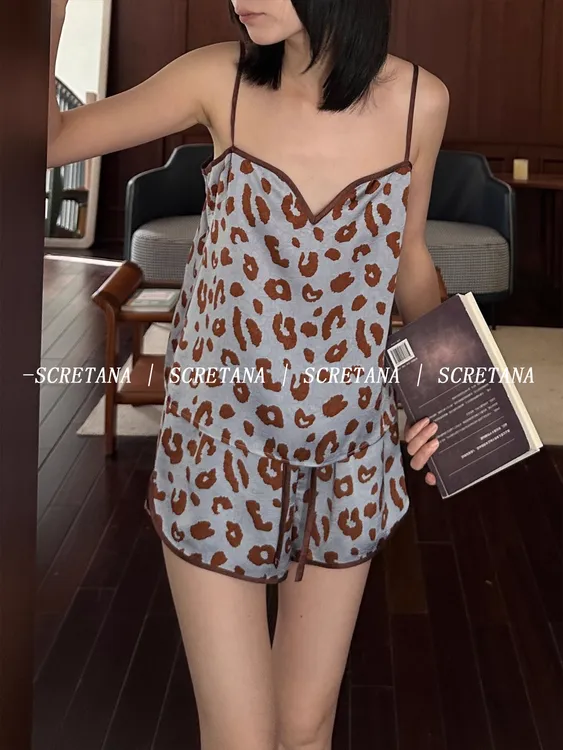 法式时尚豹纹性感纯欲风吊带睡裙睡衣女2025新款夏季家居服女冰丝