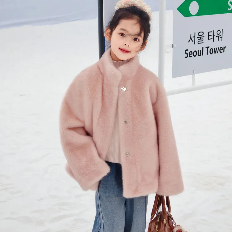 女童毛毛外套冬皮毛一体仿水貂绒环保仿皮草女宝加厚棉袄环保大衣