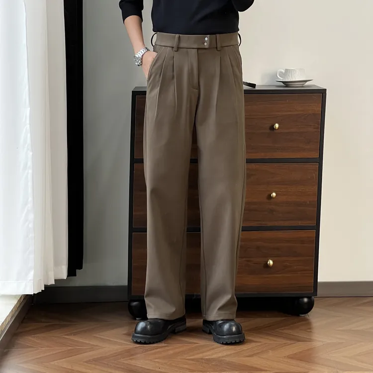 设计感毛呢休闲裤男高腰直筒裤秋冬新款百搭宽松裤子男款秋冬款