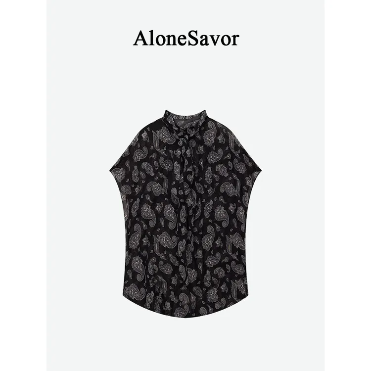 【ALONE SAVOR】龍喜儿 复古柔美佩斯利花纹短袖衬衫B384