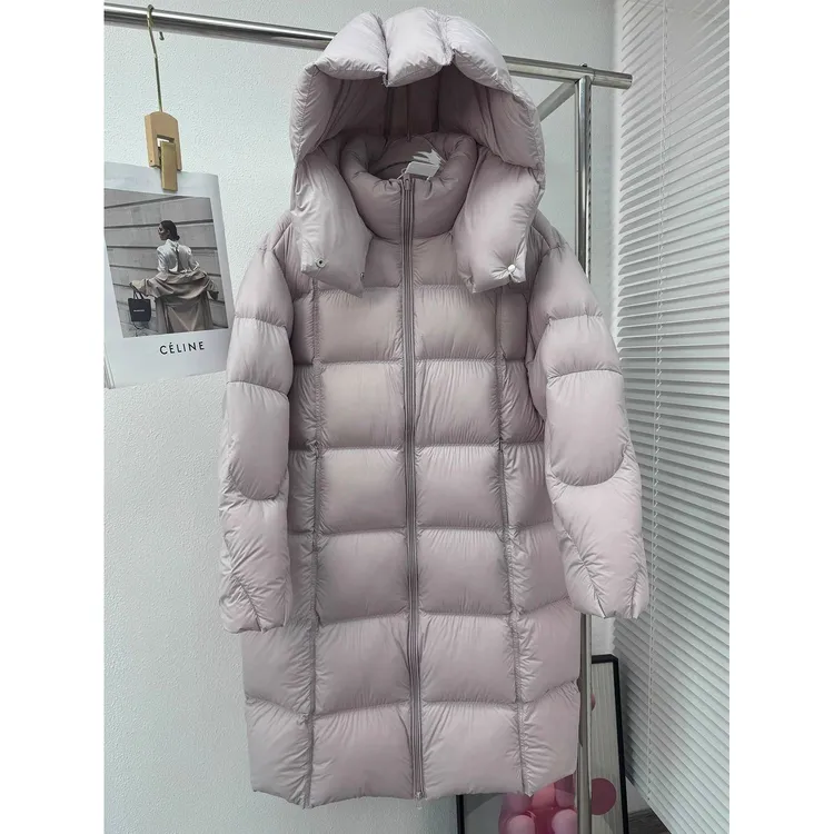 羽绒服女长款2025新款高端加厚90白鸭绒泡芙连帽宽松过膝保暖外套