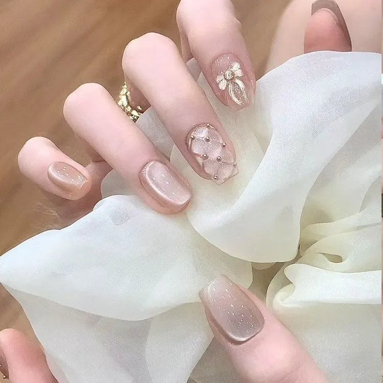 千金玛德琳仙气满满猫眼玻璃珠INS风美甲纯手工穿戴甲假指甲成品