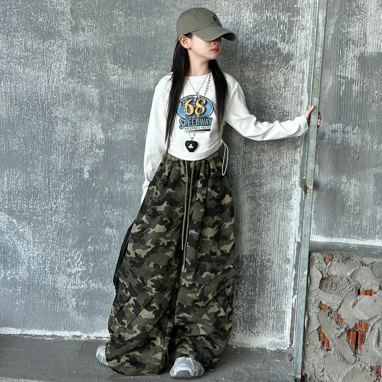 女童爵士舞服装秋季炸街迷彩裤舞蹈服街舞女孩洋气时髦走秀表演服