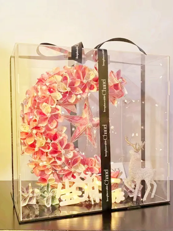 创意月亮花束有钱花DIY材料包亚克力盒送女友闺蜜生日礼物