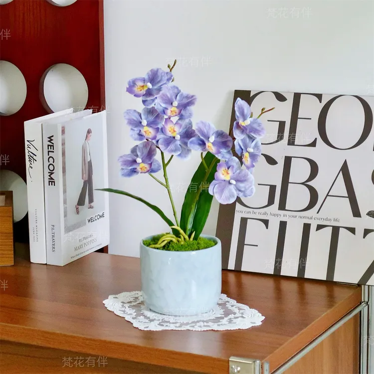 蝴蝶兰仿真花摆设花瓶高级感假花花艺摆件装饰客厅玄关轻奢