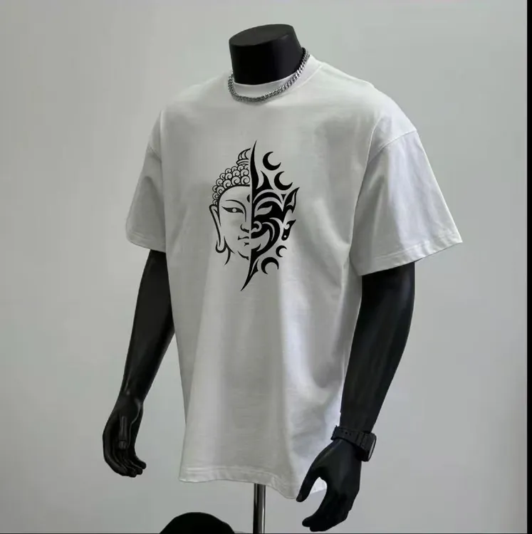 纯棉不透半佛半魔T恤嘻哈圆领美式休闲潮流宽松印花时尚男士运动