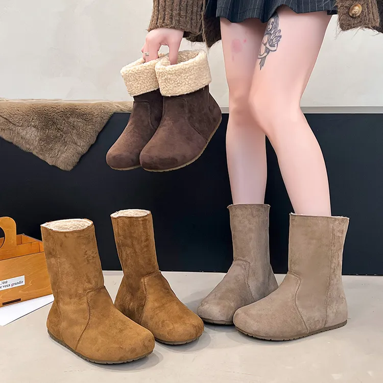 平底勃肯靴女两穿复古小短靴2025秋冬加绒勃肯鞋中筒雪地靴面包靴