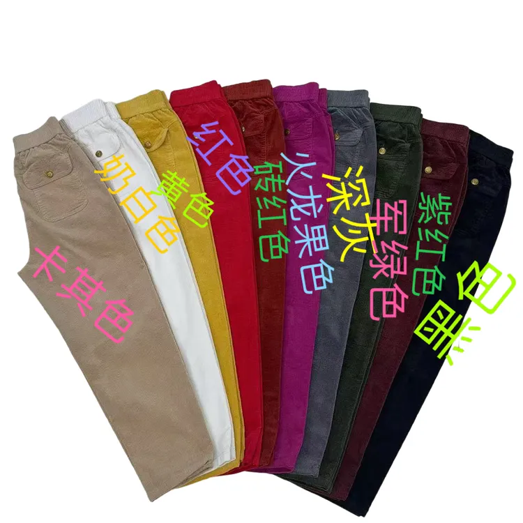 女士秋季高腰拼接时尚条绒直筒百搭显瘦休闲哈伦小脚裤