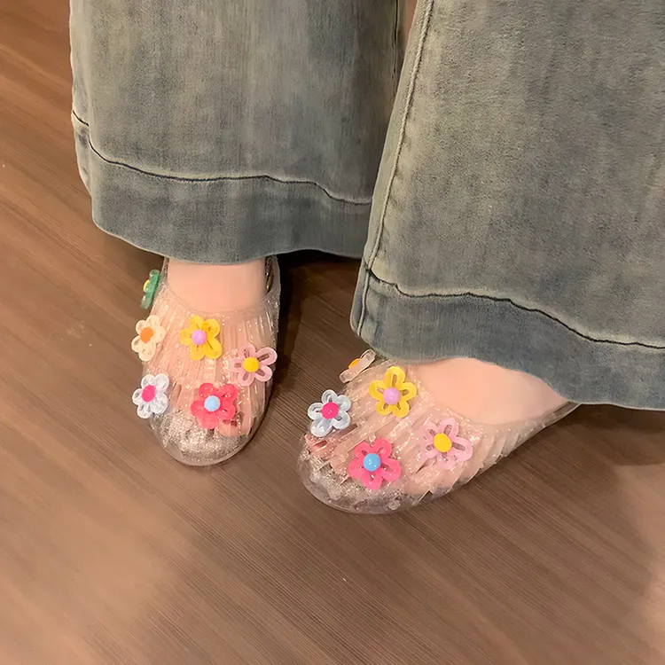 韩版果冻鞋水晶半拖鞋镂空单鞋女夏外穿包头透明凉鞋可湿水凉拖鞋