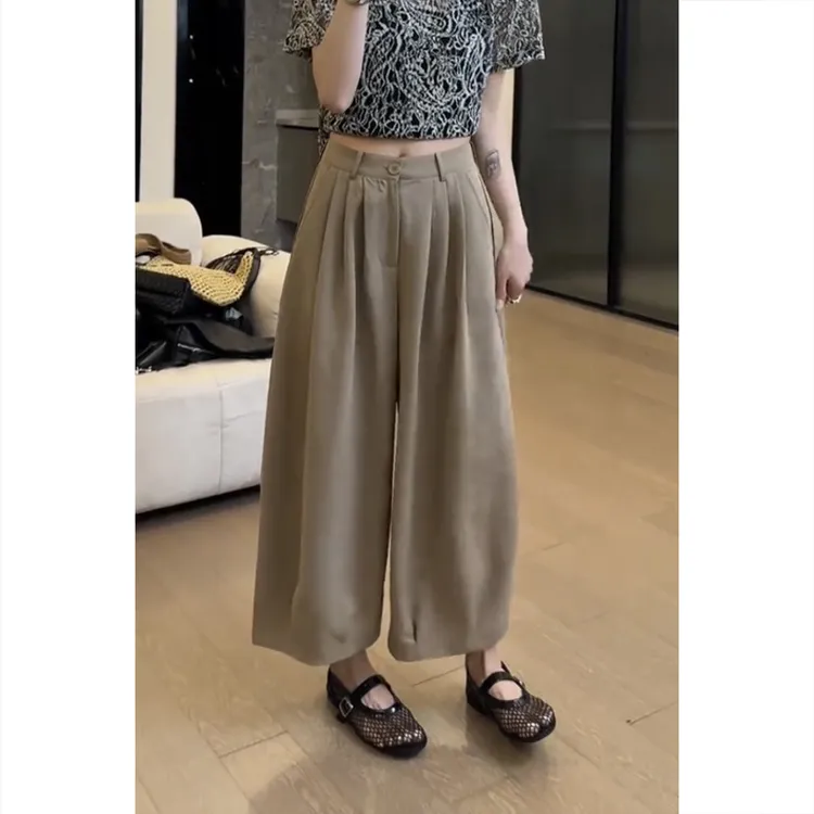 艾塔莉百搭休闲裤夏季新款显瘦胖mm梨型身材遮肉阔腿裤显腿长