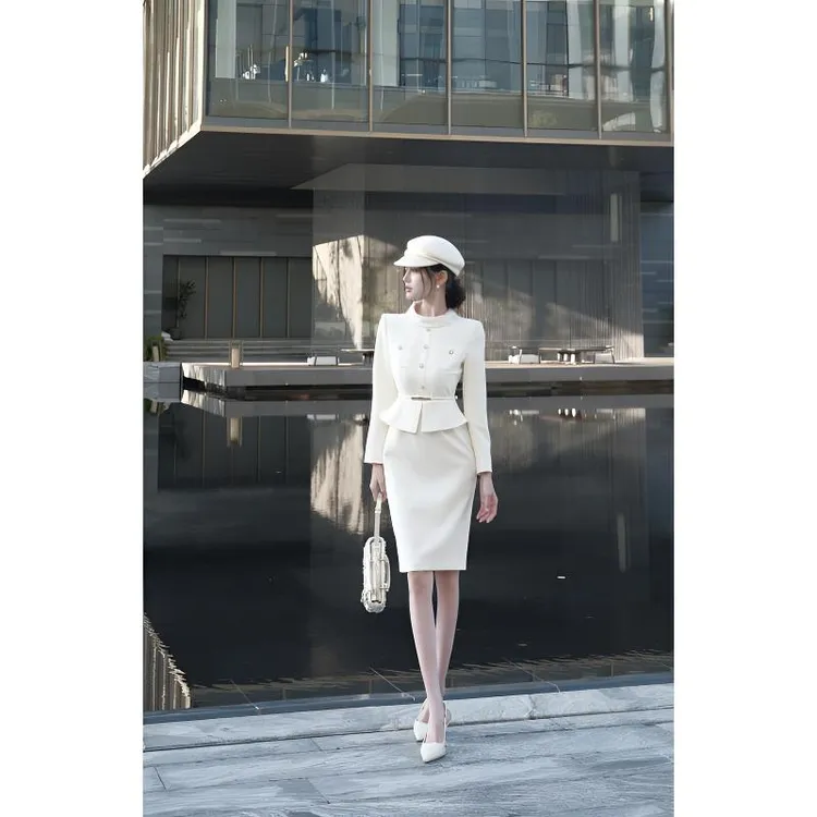 春日部【月光鸣奏曲】轻奢白色小众气质女神显瘦假两件连衣裙01423