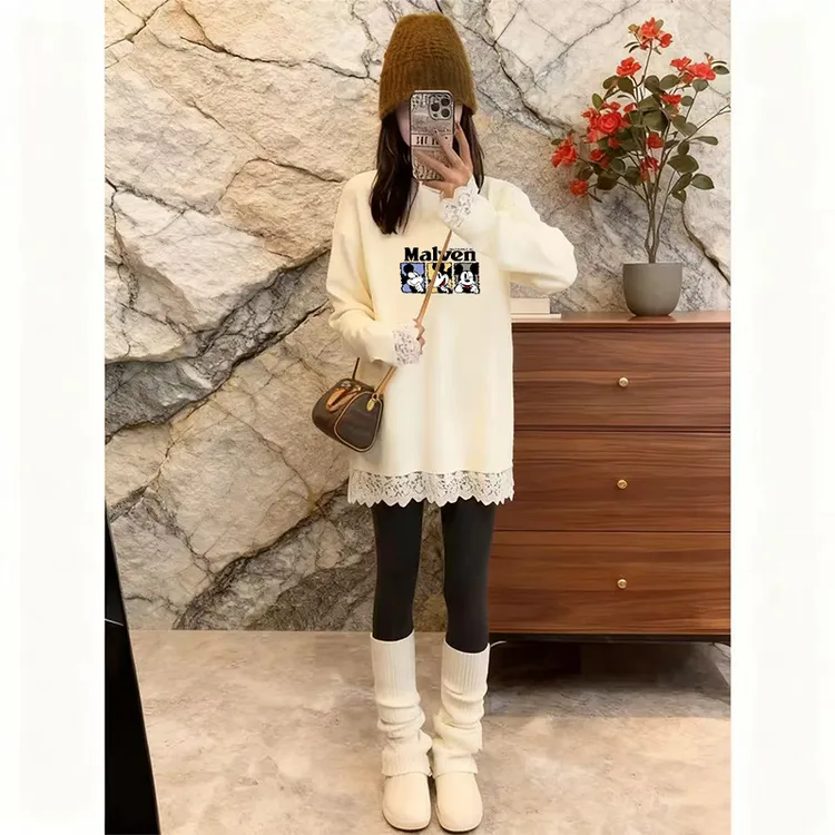 印花长袖T恤女秋冬爆款德绒打底衫2025新款今年流行爆款中长上衣