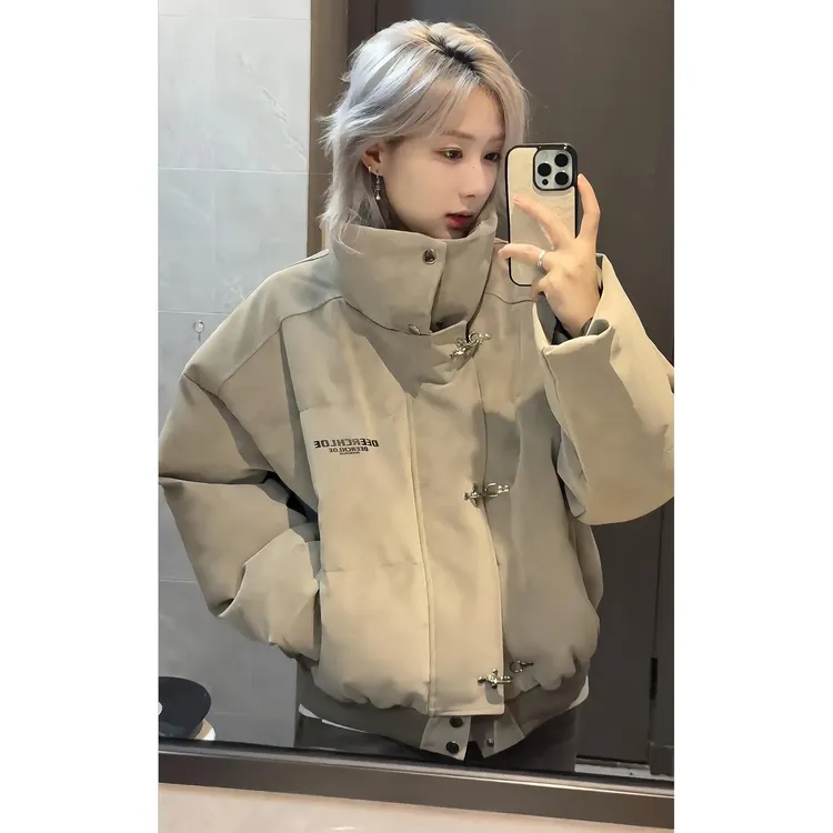 美式高街灰色扎染pu皮棉服外套男冬季加厚保暖立领设计感棉衣夹克