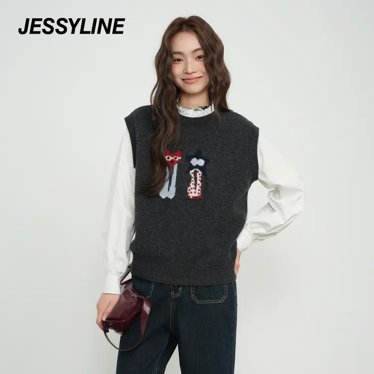 杰茜莱针织衫马甲秋冬穿搭减龄层次感毛衣jessyline2025秋季新款