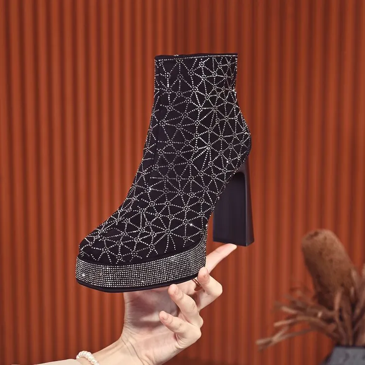 【DUOSI】10cm秋冬时装靴瘦瘦靴高跟防水台短靴粗跟靴子女靴D697M