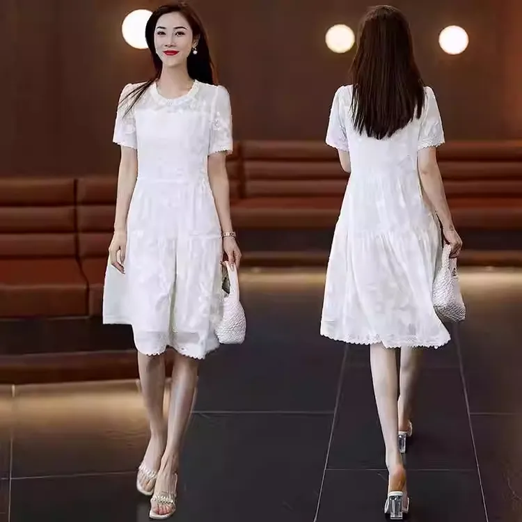 时尚连衣裙女2025夏季新款法式气质蕾丝中长款收腰显瘦洋气一步裙