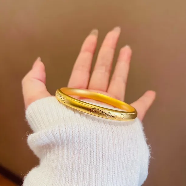 铜合金手镯 太阳花气质素圈闭口手镯轻奢镯子高级泥鳅背闭口手镯