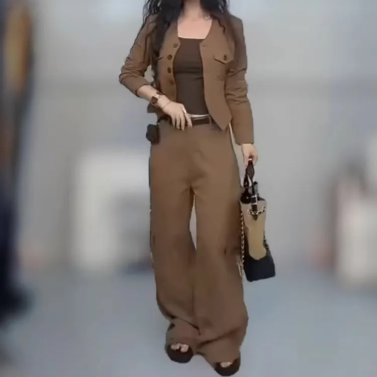 高级感轻奢女装气质时尚减龄洋气复古休闲两件套外套搭配阔腿长裤