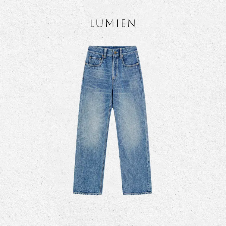 【LUMIEN】复古休闲风酵洗工艺宽松百搭直筒阔腿蓝牛仔裤LX5AKK043