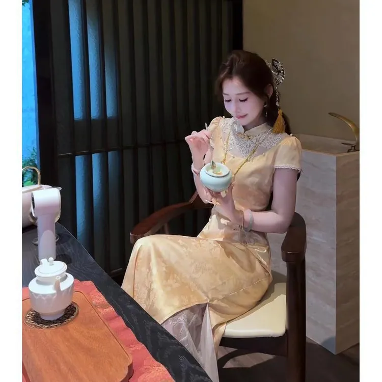 【婷婷】《金蝴蝶》提花刺绣定制裙撑改良旗袍连衣裙 TTH2SX677【Q】