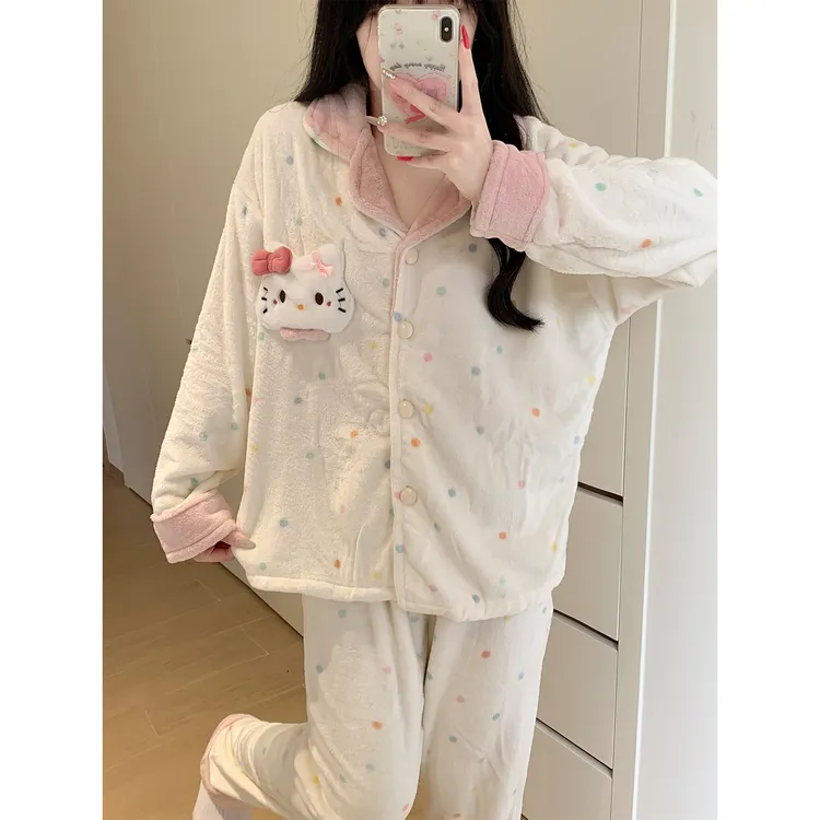 Meng luan/梦鸾秋冬新款可爱卡通睡衣女法兰绒加厚保暖长袖家居服