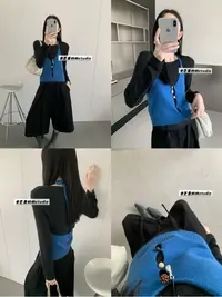 韩系撞色工艺扣针织背心两件套上衣➕韩系设计抽绳毛呢八分裤8633