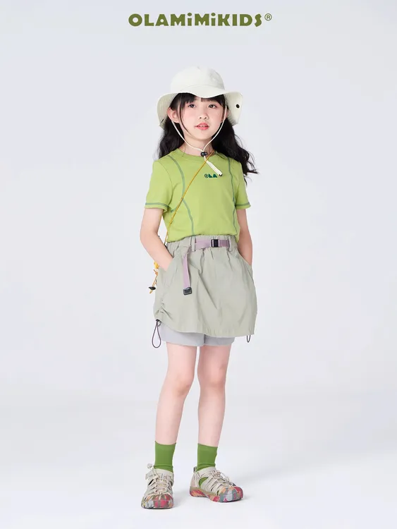 女童套装2025夏季新款明线修身百搭短款休闲短袖+休闲户外短裤裙