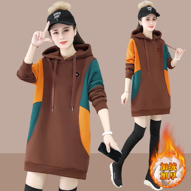 加绒加厚连帽卫衣女2025秋冬新款中长款宽松休闲时尚洋气保暖上衣