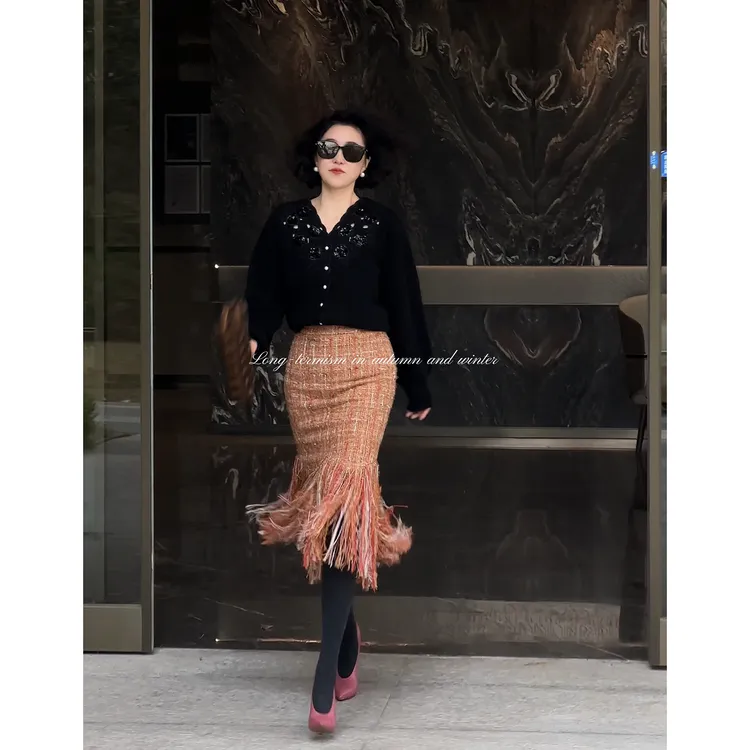 TheBay【拜占庭流光】羊毛粗花呢流苏鱼尾裙Bay2SDXL0309