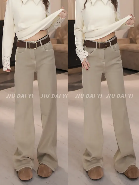 玖黛衣【燕麦拿铁】冬季加绒水洗做旧牛仔裤NZP47208Y NZP47210Y