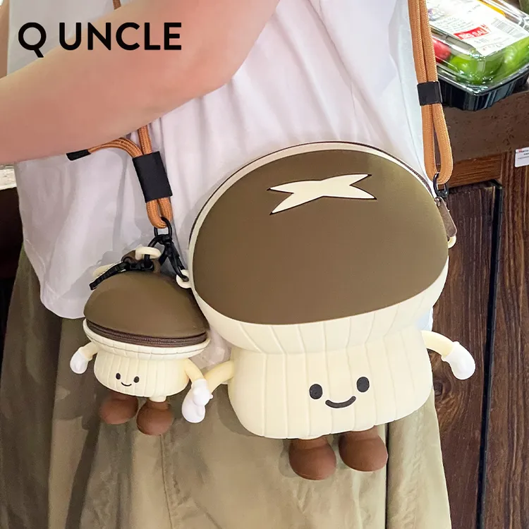 新品百搭包包可爱蘑菇手机包女士休闲硅胶单肩斜挎包大容量便携包