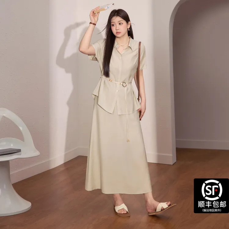 蓝语大码女装优雅轻薄衬衫上衣显瘦a字半身裙2025夏季一整套穿搭