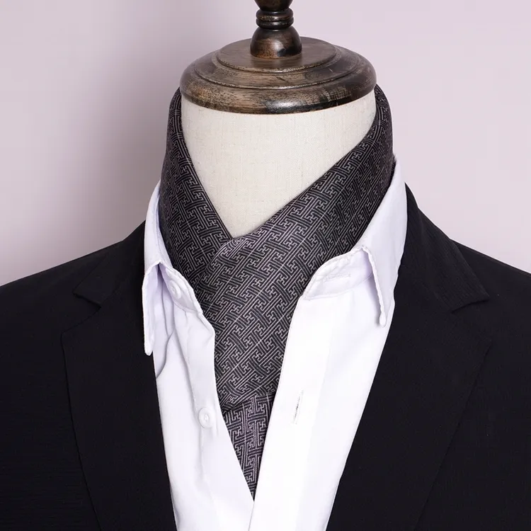 复古秋冬黑色长款围巾小众简约格纹高档男西装领巾条纹英伦风丝巾